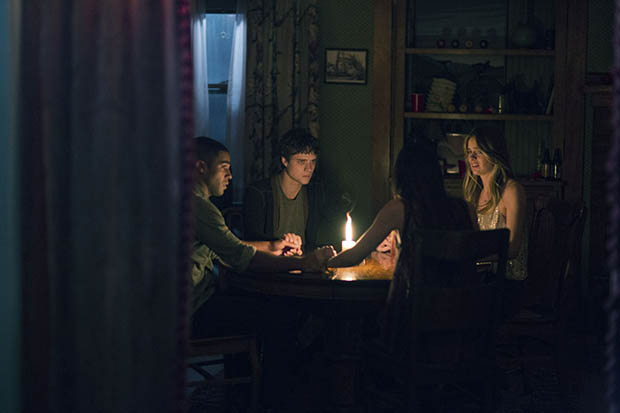 (Left to Right) Lucien Laviscount, Douglas Smith, Jenna Kanell, and Cressida Bonas in THE BYE BYE MAN